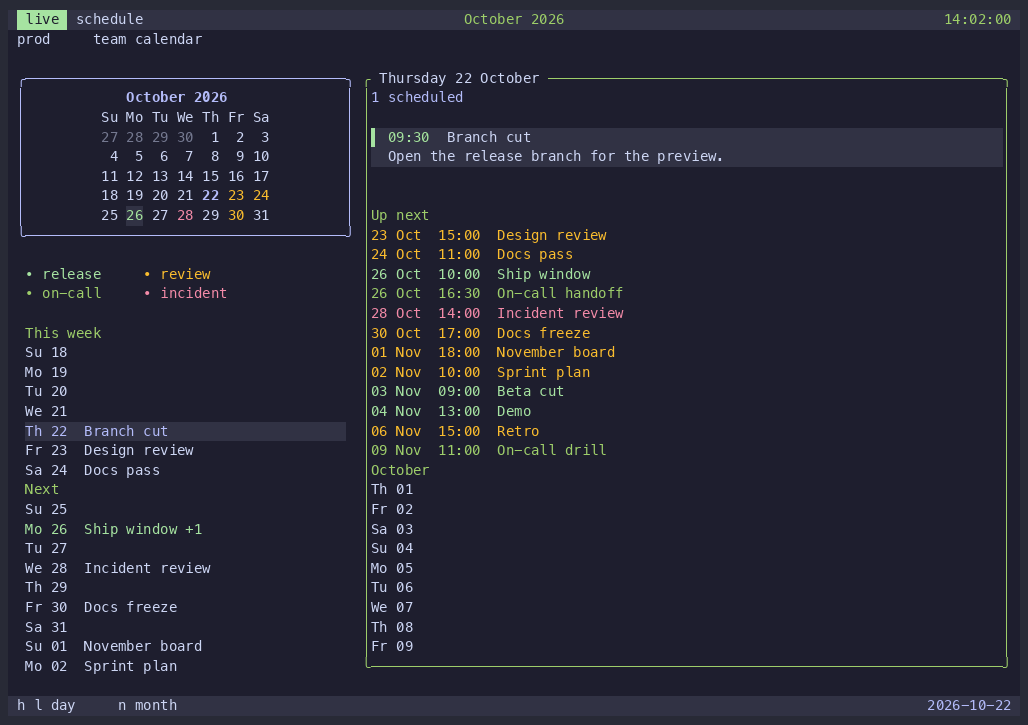 Calendar widget rendering a monthly schedule